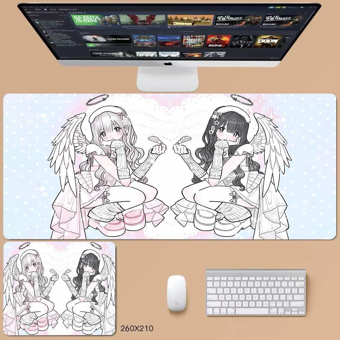 Ins Style Japanese Vintage Mouse Pad Angel Girl Mouse Pad Oversized Computer Mouse Pad Cute Pink Anime Office Desktop Mouse Pad