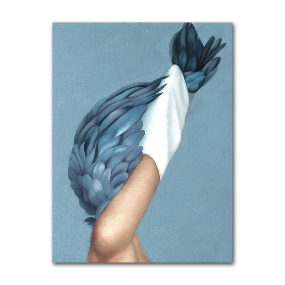 Decorative Painting Living Room Home Decoration Flowers Feathers Woman Abstract Canvas Painting Wall Art Print Poster Picture