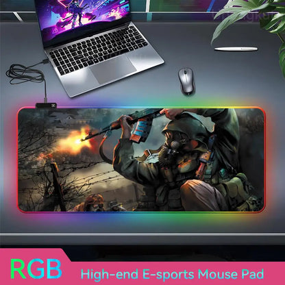 S_stalker 2 Mouse Pad RGB 3 mm Mouse Pad Rubber Mouse Pad LED Lamp Cute Desk Mat Anime Carpet  Desk Led Mouse Pad Mouse Pad Gran