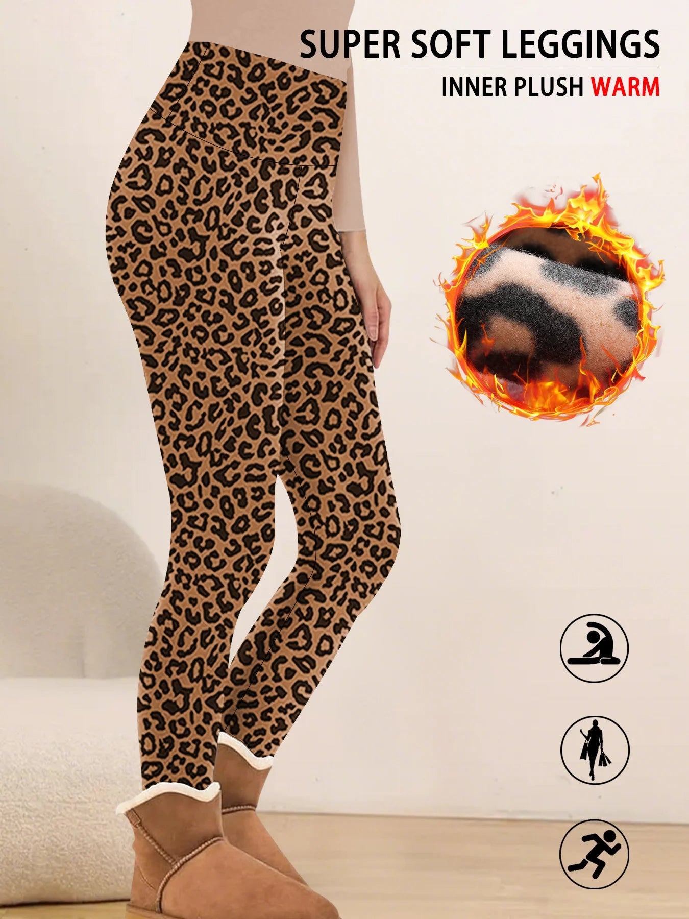 Womens Thermal Fleece Lined High Waisted Leggings. Workout Winter Warm Thick Tights Soft Yoga Pants