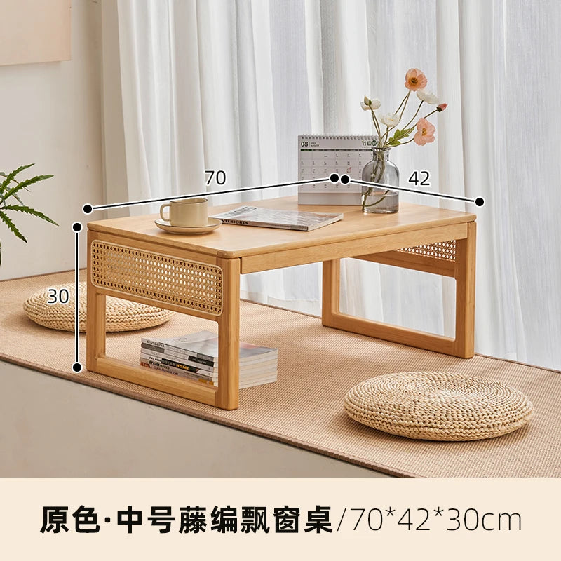 Modern Rattan Bed Desk with Storage Low Style Window Seat Study Multifunctional Sofa Stand for Laptop Coffee Table