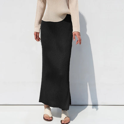 Miyake Pleated Fish Scale Folded Skirt Women Spring Summer Korean Fashion Causal Elegant High Waist Side Split Straight Skirt
