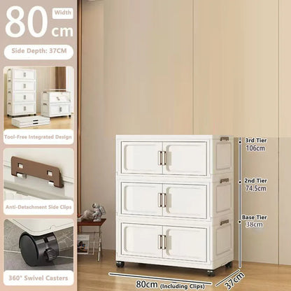 Folding Storage Cabinet with Drawers Home Organization Kitchen Bathroom Bedroom Multi-Functional Compact Closet Space Saver