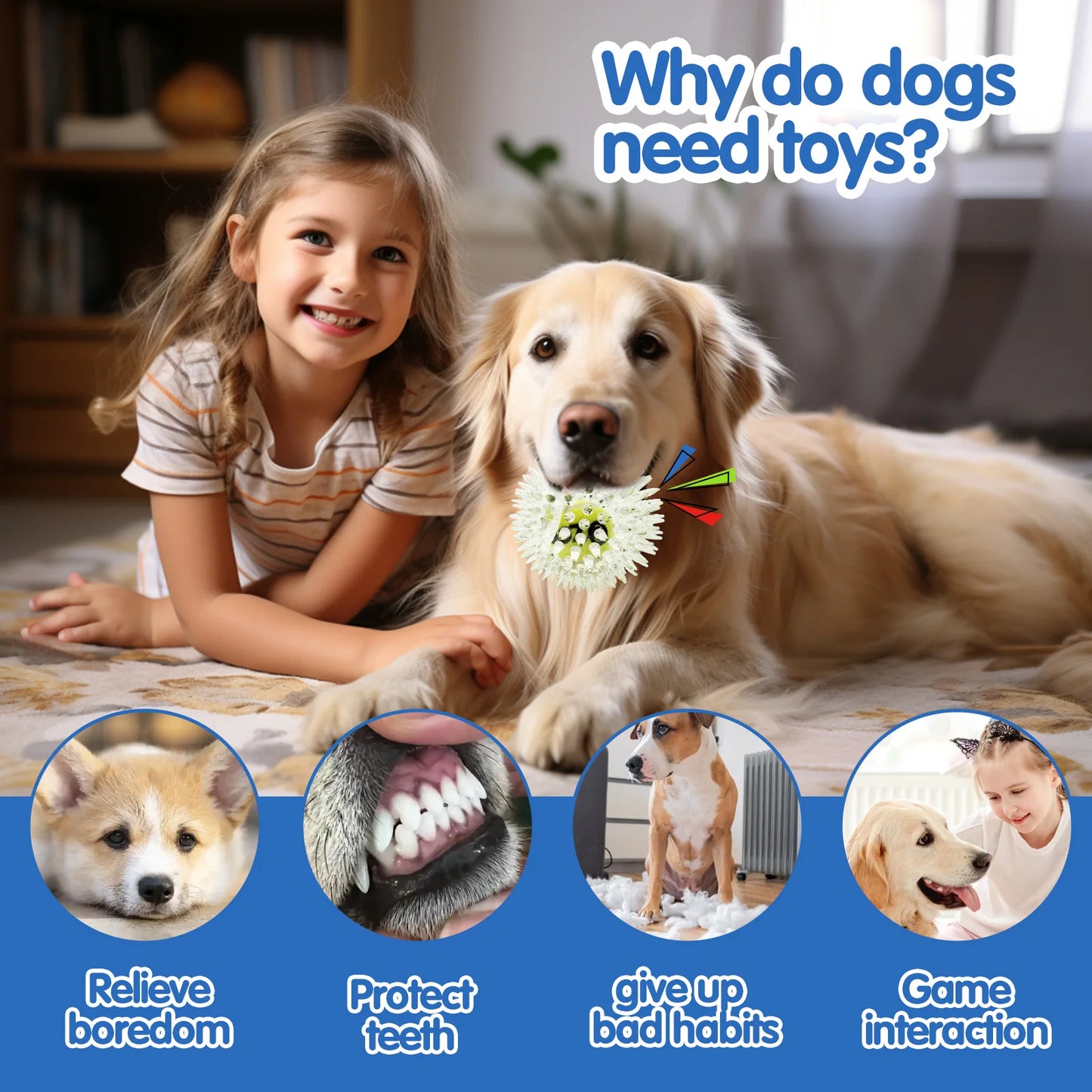 Pet Dog Toy, Rubber Tennis Ball, Prick Ball, Squeaking, Grinding Teeth, Relieving Boredom, Accompanying Various Dogs of All Size