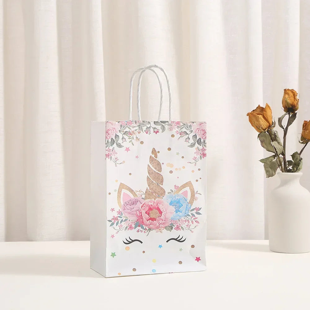 12Pcs Cartoon Unicorn Theme Paper Gift Packaging Bag with Handle Shopping Tote Bag  for Kids Birthday Baby Shower Party Decor