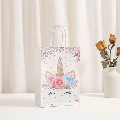 12Pcs Cartoon Unicorn Theme Paper Gift Packaging Bag with Handle Shopping Tote Bag  for Kids Birthday Baby Shower Party Decor