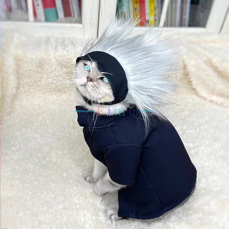 Pet Clothes Anime Gojo Satoru Cosplay Costume Cat Suit Jumpsuit Hat Dog Cosplay Outfits Custom Made