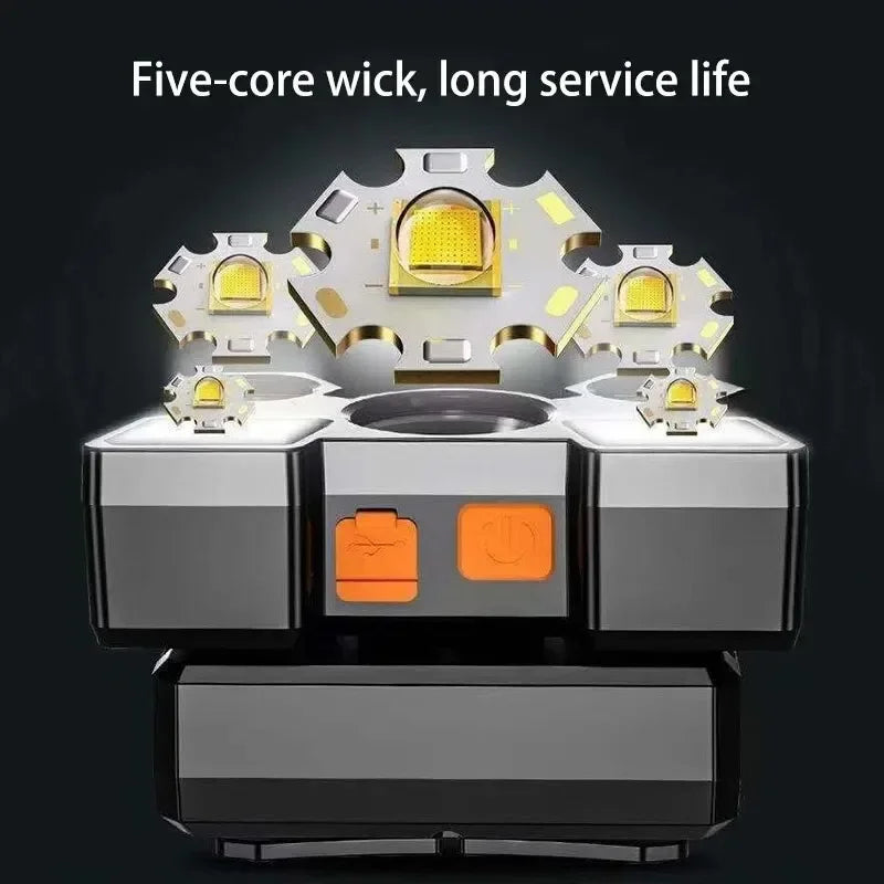 Headlamp Rechargeable,12000 Lumen Ultra Bright 5 LED Headlight Flashlight,Brightest USB Rechargeable Headlamps