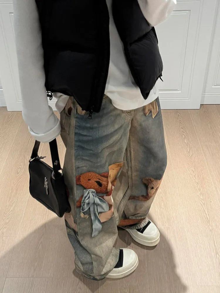 Women's Baggy Print Jeans Denim Pants Harajuku Cowboy Tie Dye High Street Y2k Jeans Stylish Design New