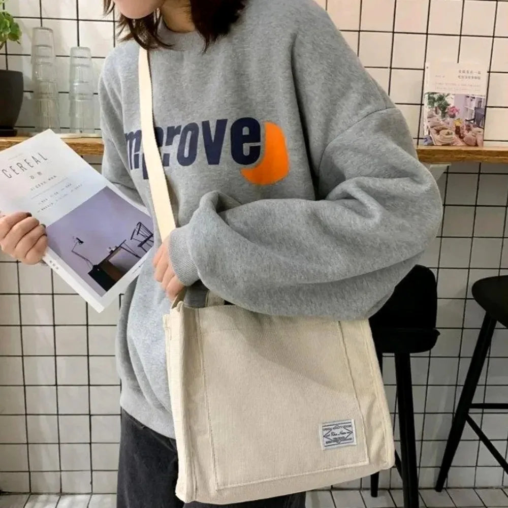 Women's Canvas Casual Tote Bag Retro Art Canvas Crossbody Bags for Women Corduroy Zipper Shoulder Handbags Luxury Designer Sac