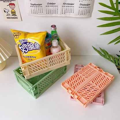 Foldable Storage Box Plastic Storage Organizer Student Desktop Organizer Stationery Snacks Storage Basket Home Storage Accessory
