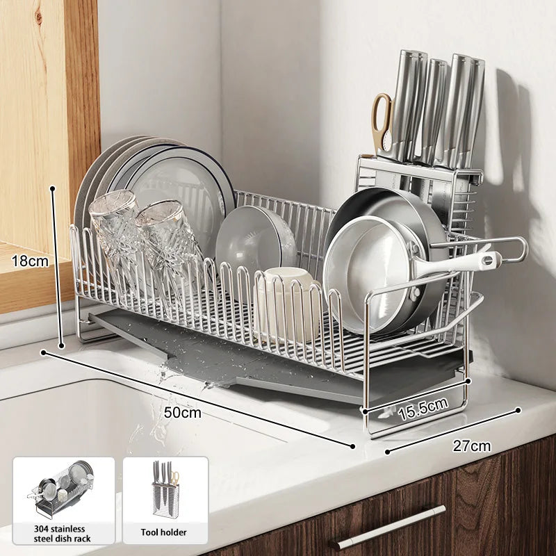 Dish Drying Rack with Drainboard, Dish Rack for Kitchen Counter, Dish Drainer Rack with Utensil Holder, Kitchen Organization