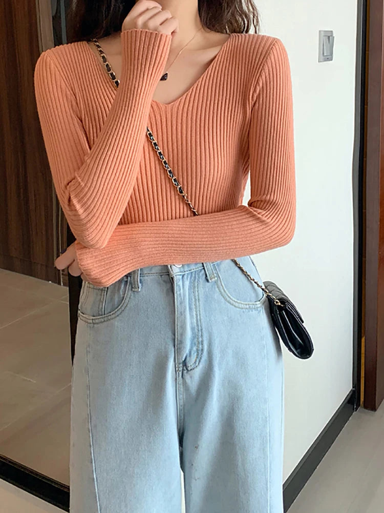 2026 Basic B-neck Solid Autumn Winter Pullover Women Female Knitted Ribbed Sweater Slim Long Sleeve Badycon High Quality Sweater