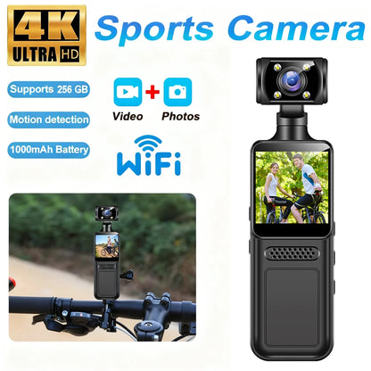 2025 New Action Camera 4K HD 180 ° Rotating Mini Portable Camera Mini Sports Wearable Camera Infrared Night Vision Sports DV