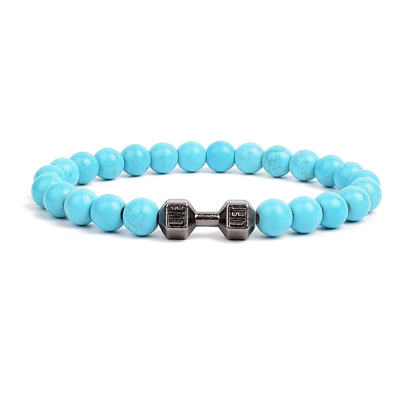 Dumbbells For Men Beads Bracelet Natural Black Volcanic Lava Stone Energy Barbell Fashion Bracelets Bangles Handmade Jewelry