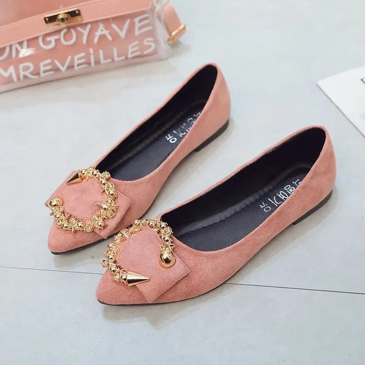 Women's Flats Pointed Toe Loafers Fashion Low Heel Casual Shoes Comfortable Shallow Shoes Slip On Metal Decorative Women Shoes