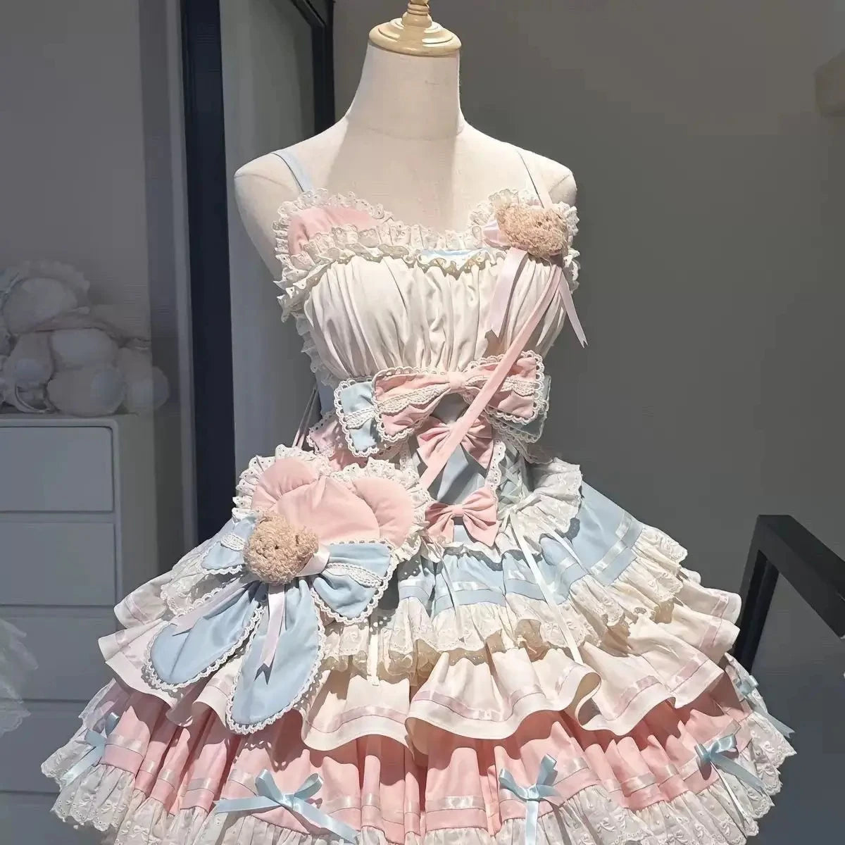 Summer Japanese Style Kawaii Lolita Dress Women Vintage Sweet Lace Bow Ruffles Cake Dresses Harajuku Y2k Slim Bandage Dress