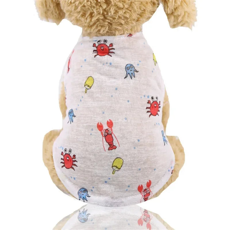 Cotton Pet Clothing Summer Sunscreen Vest Cool Breathable Dog Vest Cute Printed Puppy Dog T-shirt for Small and Medium Dogs Cats