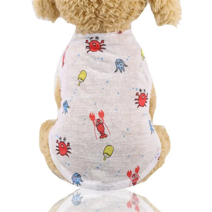 Cotton Pet Clothing Summer Sunscreen Vest Cool Breathable Dog Vest Cute Printed Puppy Dog T-shirt for Small and Medium Dogs Cats