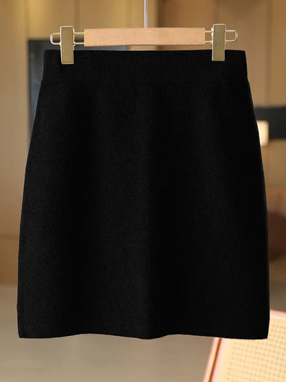 Women Wool Skirts Autumn Winter Office Lady Mini Slim Fit Skirt Elastic Waist 100% Merino Wool Knitted Cashmere Above Knee Dress