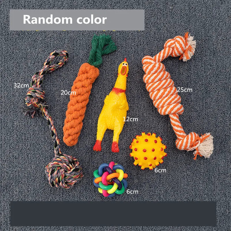 New Dog Toys Pet Ball Bone Rope Squeaky Plush Toys Kit Puppy Interactive Molar Chewing Toy for Small Large Dogs Pug Supplies