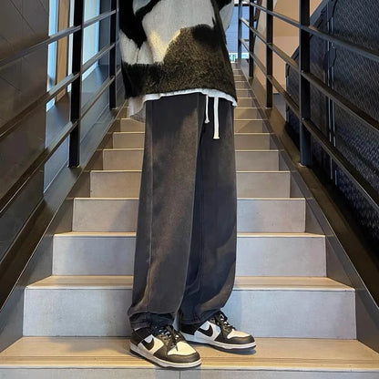High Waist Straight Leg Dstring Elastic Waist Denim Jeans Women's Spring Autumn Slimming Drapey Lazy Sle Floor Length Pants