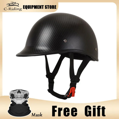 Motorcycle Half Helmet Beanie Retro Open Face Helmet Skull Cap DOT Certified Lightest Low Profile Street ATV Moped Helmet