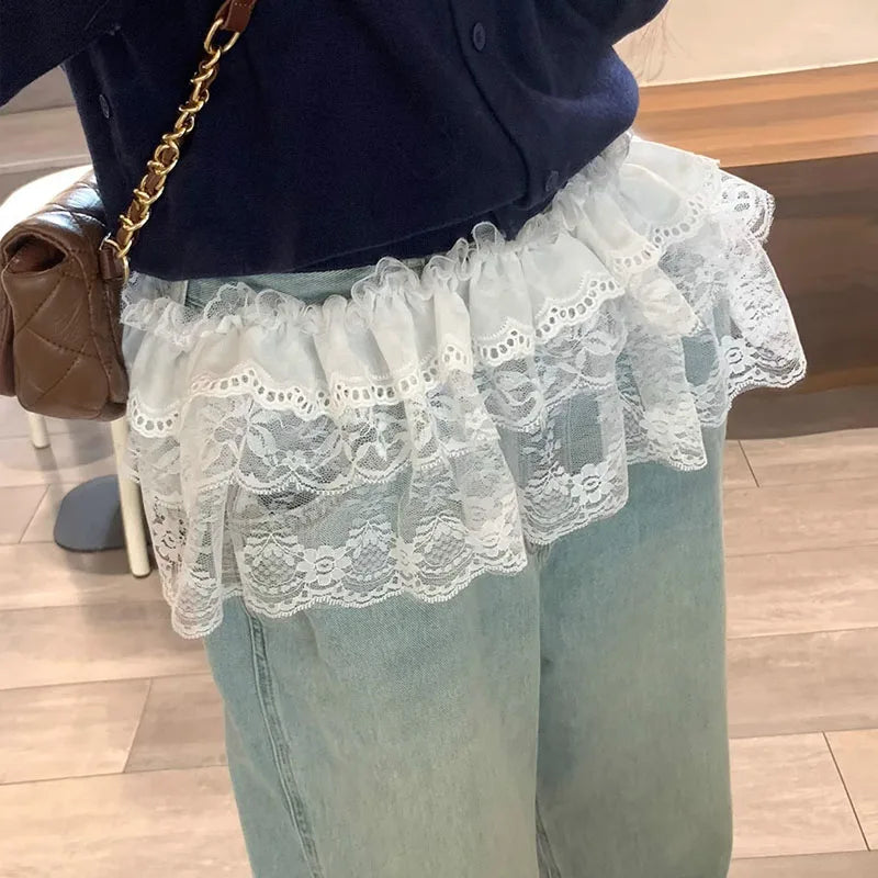 New Trendy Women Y2K Korean Lace Mini Layered Skirt Streetwear Lace Up Ruffles Summer Harajuku High Waist Pleated Skirts Clothes