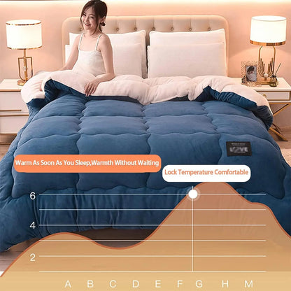 Contemporary Style Reversible Sherpa Fleece Winter Comforter, Soft Breathable Plush Warm Bedding, 100% Polyester Fill & Cover