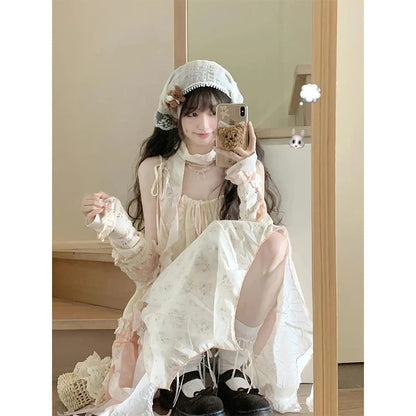 Y2K Irregular Midi Dress Women Japanese Kawaii Floral Print Print Dresses Summer Harajuku Korean Ruffles Patchwork Chic Vestidos