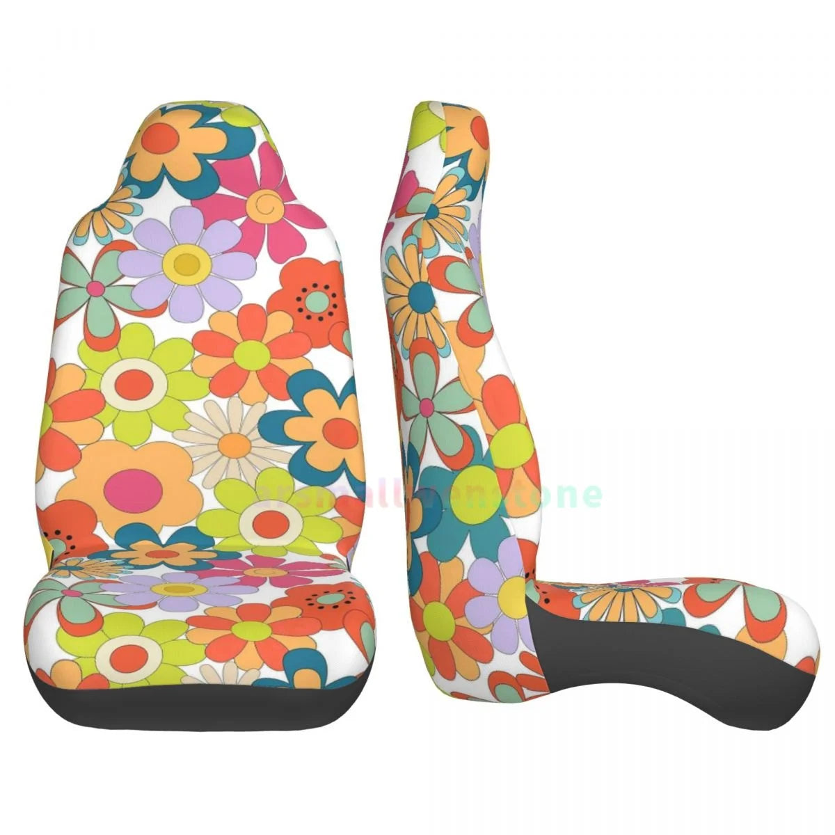 Hippie Flowers Car Seat Cover 2PCS Front Car Seat Cover Seat Anti Fouling Protective Cover Cute Car Accessories