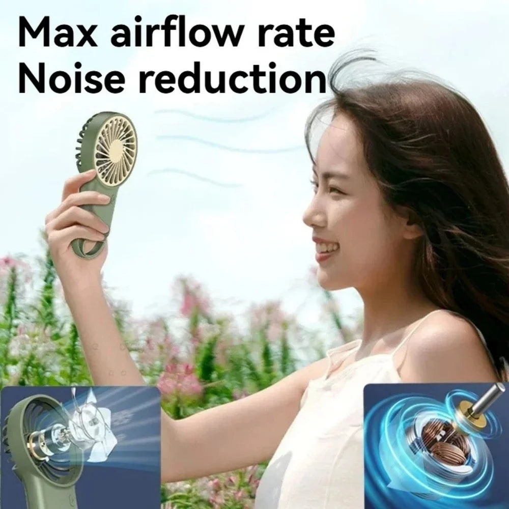 Portable Handheld Fan with Concealed Stand USB Rechargeable 3 Speeds Adjustable Cooling Fan for Home Office Outdoor Travel Use
