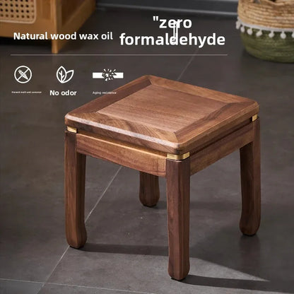 Solid Walnut Wood Small Square Footstool Minimalist Step Stool for Kids Entryway Shoe Bench Home Living Room Decor
