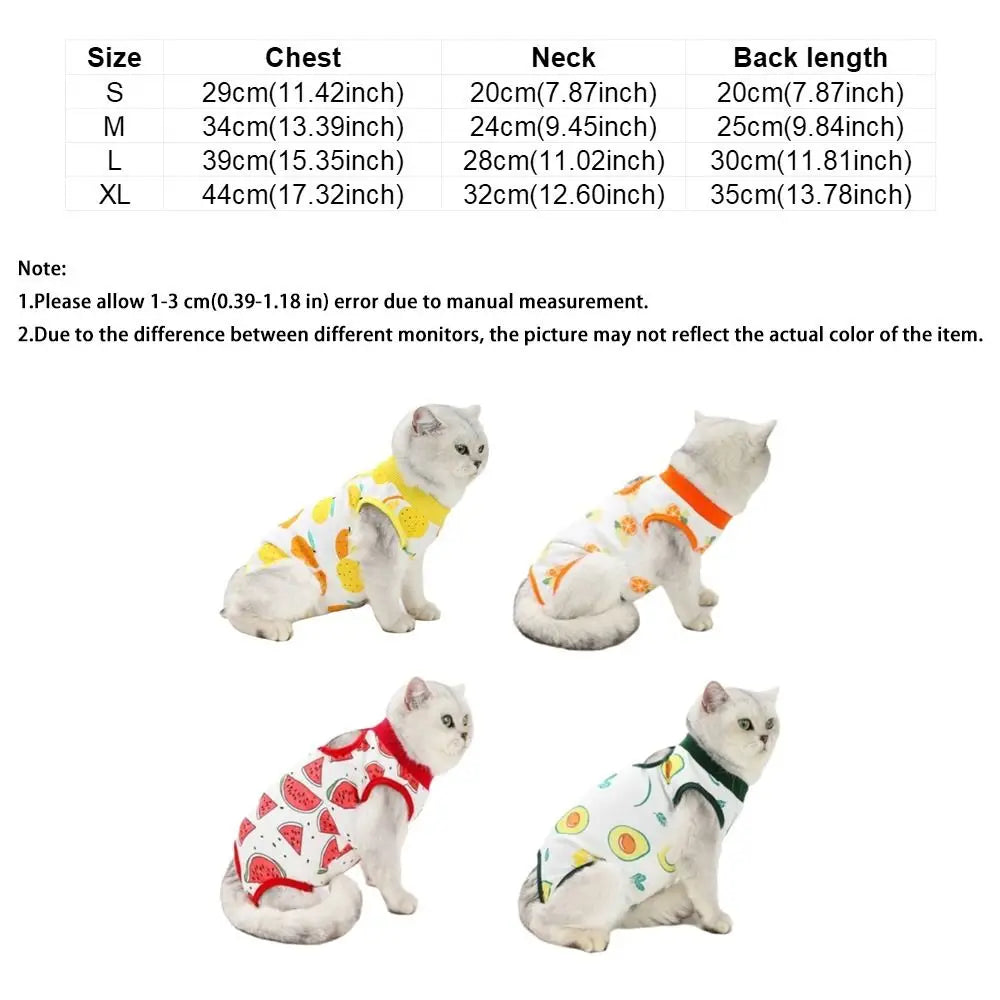 Fruit Printed Cat Recovery Clothing High Elasticity Breathable Pet Anti-Licking Vest Soft Comfortable Pet Weaning Suit