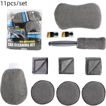 9/11PCS Car Cleaning Tools Kit Car Detailing Set Tire Brush Polishing Towel Cloth Wash Sponge Microfiber Cleaning Mitt Towels