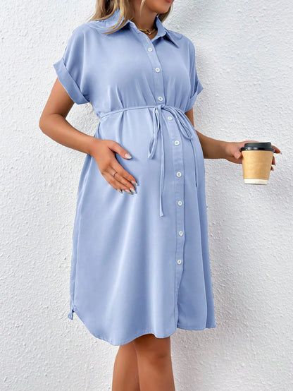 Maternity Dresses Photoshoot Women Clothes Summer Striped Short Sleeve Pregnant Button-down Casual Dress Fashion Shirt Clothing