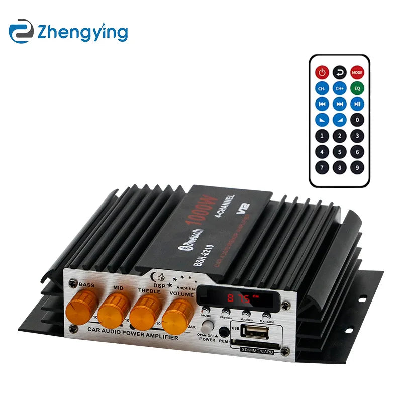 Mini Audio Amplifiers for Car Digital Sound Amplifier for Home Car Power 12V Support Treble Bass USB Card Audio Bluetooth