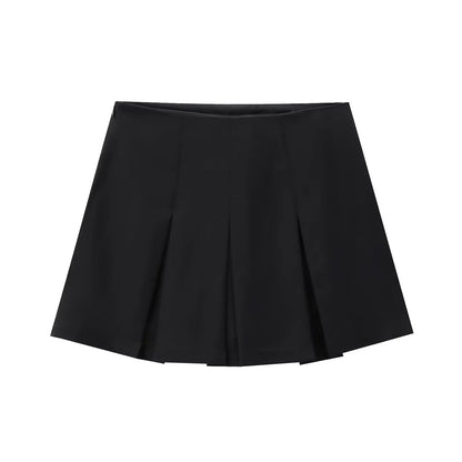 KONDALA Romantic High Waist Mini Skirts Women's Wide Pleated Elastic Waist Skirt with Safety Pants 2025 Casual Versatile Skirt