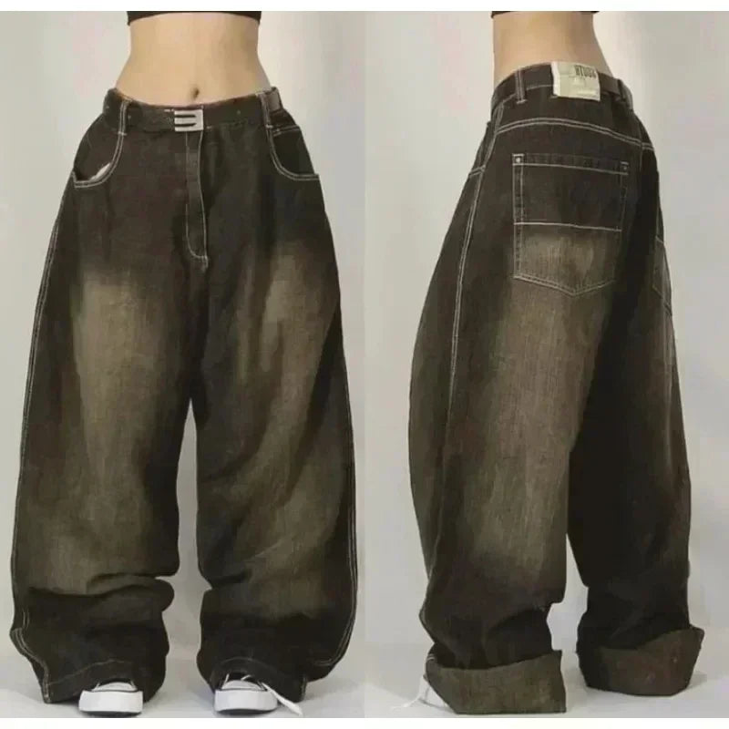 Street Y2K New Fashion Trend Clearance Spot Special Straight Jeans Women Harajuku Hip Hop Oversized Wide-leg Pants Unisex Jeans