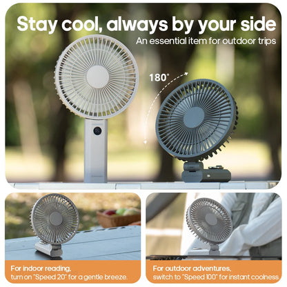 Portable Folding Handheld Fan 3600mAh Desktop Rechargeable Household Fan with LED Digital 100-speed Wind Angle Adjustable