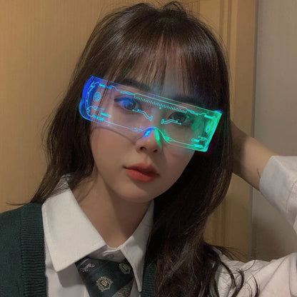 LED Luminous Colorful Sunglasses Modern Punk Goggle Men Women Halloween Christmas Glowing Decorative Glasses Cosplay Party Prop