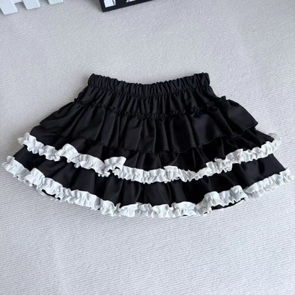 Sweet And Spicy High Waist Puffy Half-length Skirt for Women Anti-exposure Bow-knot Short Cake Skirt Spring Summer New Style
