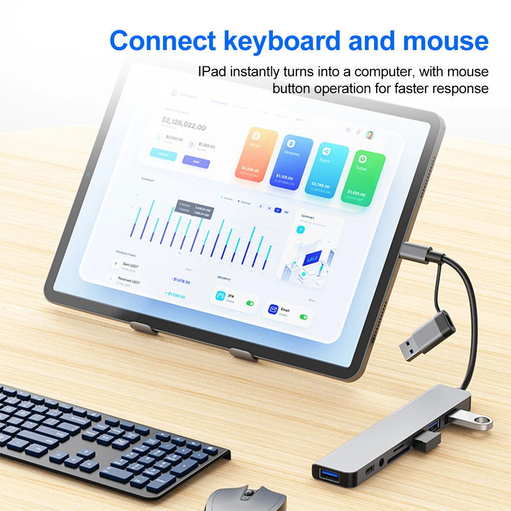 USB-C Hub USB 3.0 HUB C Ports to 7 Ports USB HUB USB Splitter with USB 3.0 4 USB 2.0 and 2 USB C Ports USB Distributor