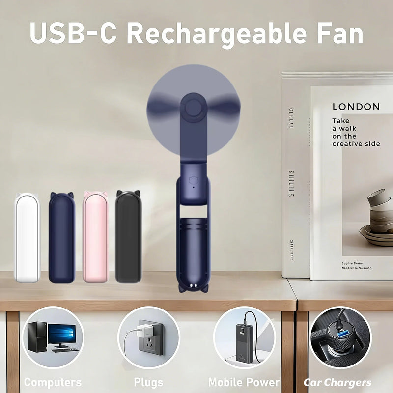 Portable Mini Handheld Fan Small Pocket Fan USB Rechargeable Battery Fan Folding Cooling Hand Fan Mini USB Fan with Power Bank