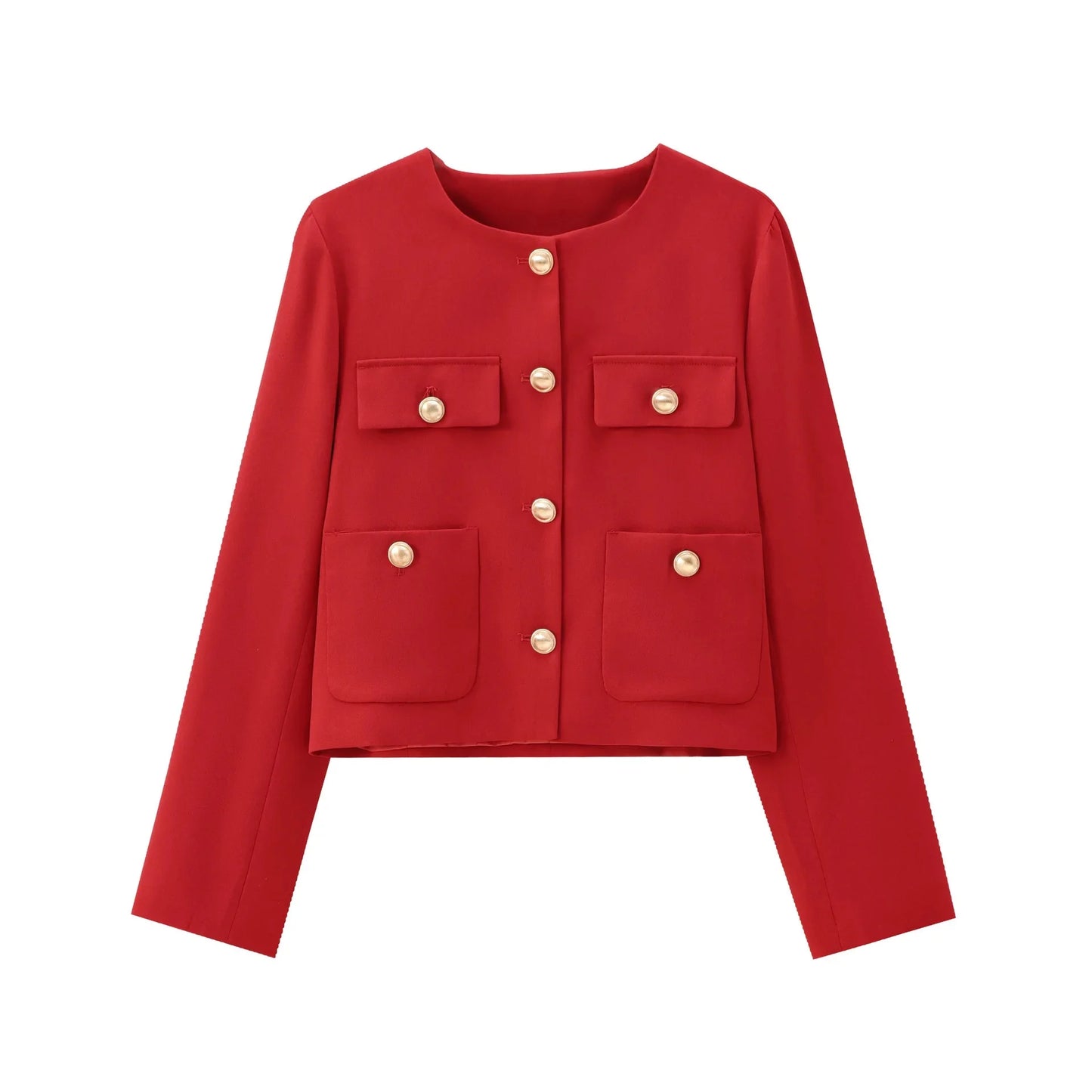 Fall Hot Sale Of The Season New Pure Color Short Coat round Neck Single Button Elegant Lady Niche 8630555 Polyester Fiber Full S