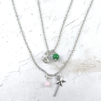 Wicked Necklace Glinda Rose Quartz Wand Necklace Elphaba Aventurine Hat Necklace Natural Gemstone Crystal Charm Necklace