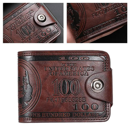 Men's Wallets with 100 US Dollar Pattern Hasp Male Leather Wallet with Zipper Card Holder Coin Pocket Purse cartera hombre