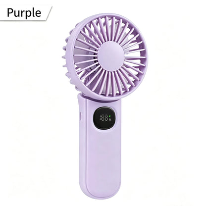 Portable Handheld Fan with Digital Battery Display, Foldable & Neck Hanging Design, 5 Adjustable Wind Speeds