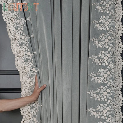 Luxury European Curtains for Living Room Light Luxury Black-shading Velvet Cloth Retro Window Bedroom Door Screen Shutter