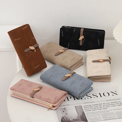 Wallet - Long Style Korean Edition PU Leather Printed Zippered Clasp Folded Multi-Coverage Fashionable Versatile Printed Zippere